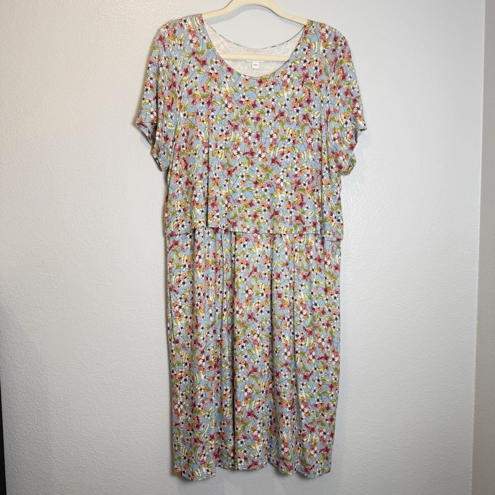 J Jill Size-L Womens Midi Dress Floral Jersey Knit Layered Dress Boho